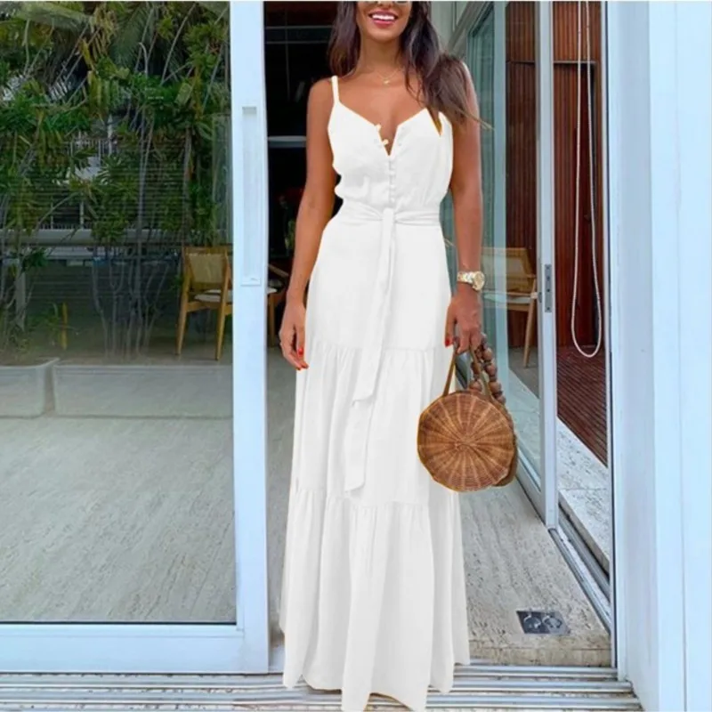 Womens Summer Spaghetti Strap Long Dress Bohemian Style Sleeveless V-neck Elegant Lady Dresses Casual Maxi Beach Party Vestidos
Womens Summer Spaghetti Strap Long Dress Bohemian Style Sleeveless V-neck Elegant Lady Dresses Casual Maxi Beach Party Vestidos