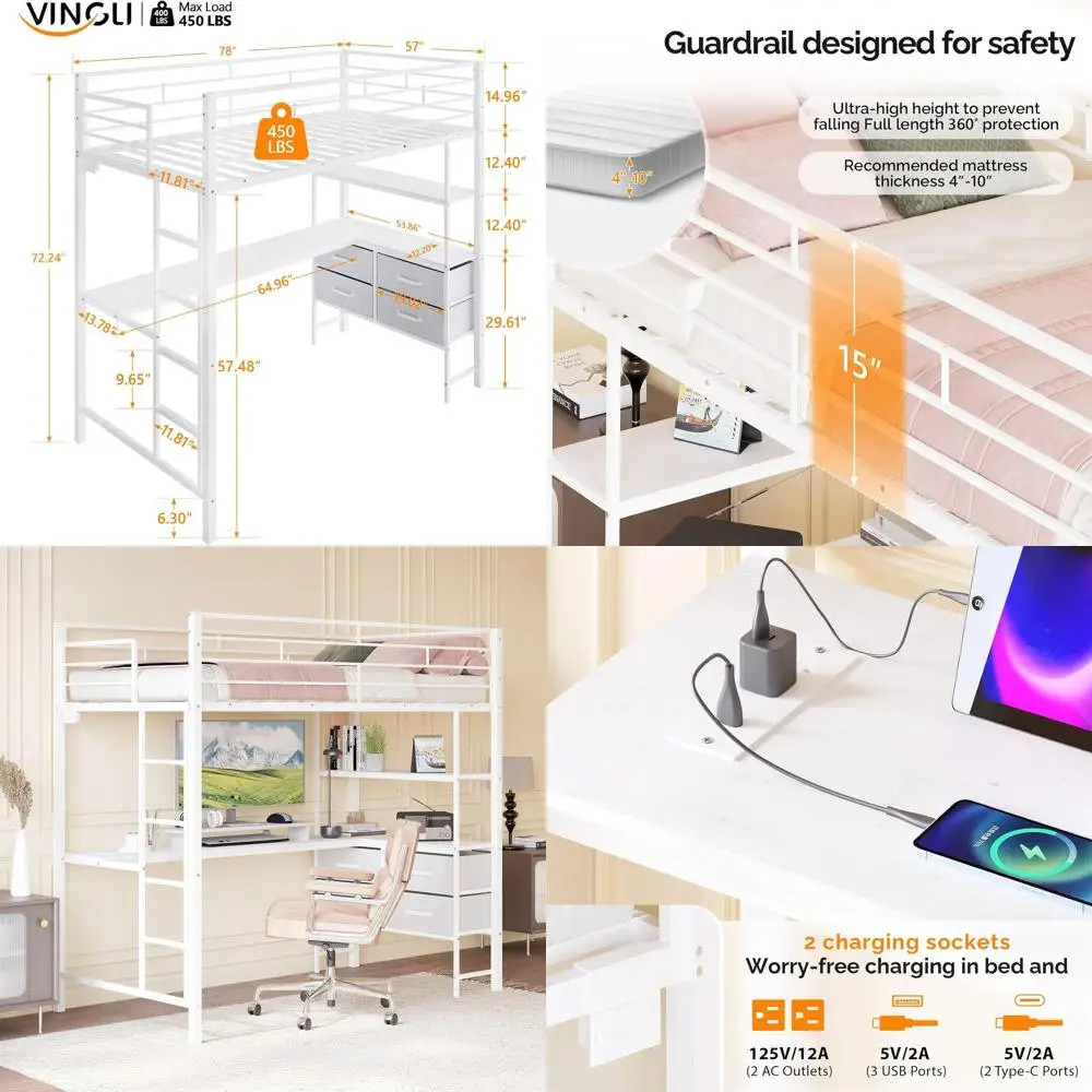 L-Shaped Metal Loft Bed with 15 Guardrail, Ladder, 2 Charging Stations, 4 Shelves, LED Lights, Suitable for Kids, Teens, and Adu
L-Shaped Metal Loft Bed with 15 Guardrail, Ladder, 2 Charging Stations, 4 Shelves, LED Lights, Suitable for Kids, Teens, and Adu