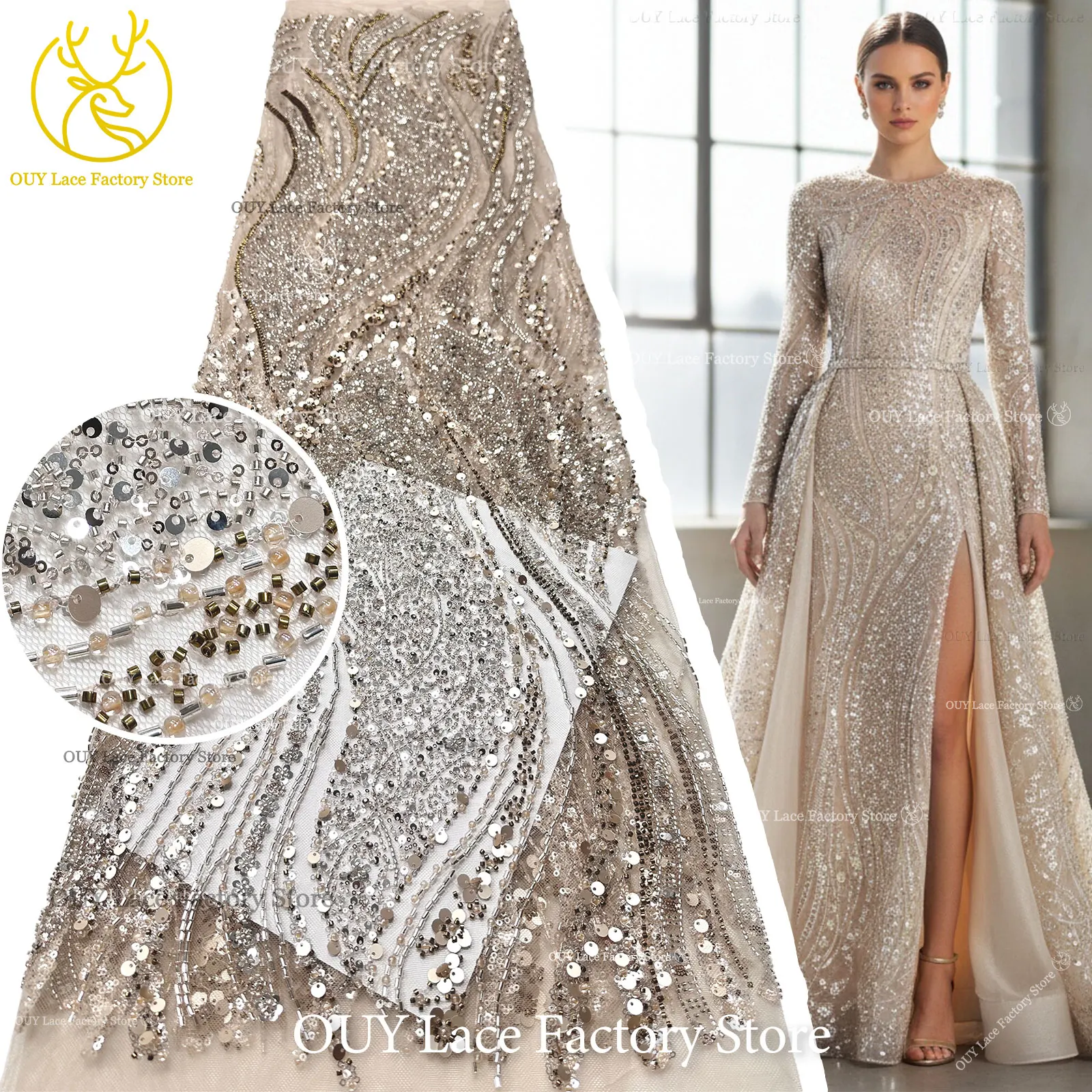 Champagne Gold Nigerian Sequins Mesh Lace Fabric 2026 High Quality French Beaded Lace African Lace Fabric Bridal Wedding Dress
Champagne Gold Nigerian Sequins Mesh Lace Fabric 2026 High Quality French Beaded Lace African Lace Fabric Bridal Wedding Dress