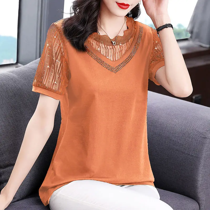 Summer Casual New Hollow Out Mesh Crew Neck Short Sleeve T-shirt Women's Sequined Patchwork Loose Fashion Elegant Tops
Summer Casual New Hollow Out Mesh Crew Neck Short Sleeve T-shirt Women's Sequined Patchwork Loose Fashion Elegant Tops