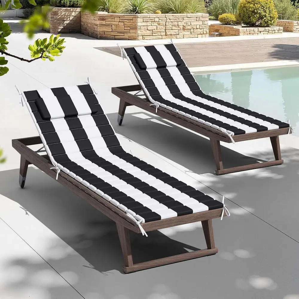 Outdoor Chaise Lounge Cushion Set, Waterproof Pool Chair Cushions with Straps, 71L x 21W, Black Stripe
Outdoor Chaise Lounge Cushion Set, Waterproof Pool Chair Cushions with Straps, 71L x 21W, Black Stripe