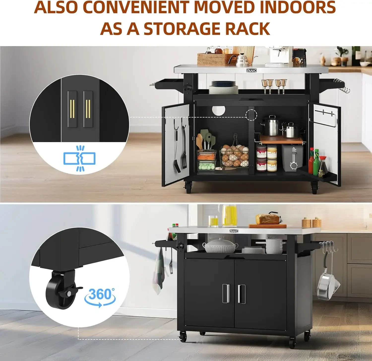Outdoor Grill Cart with Storage Cabinet Metal Kitchen Island Prep Table with Movable Universal Wheels and Stainless Steel Top fo
Outdoor Grill Cart with Storage Cabinet Metal Kitchen Island Prep Table with Movable Universal Wheels and Stainless Steel Top fo