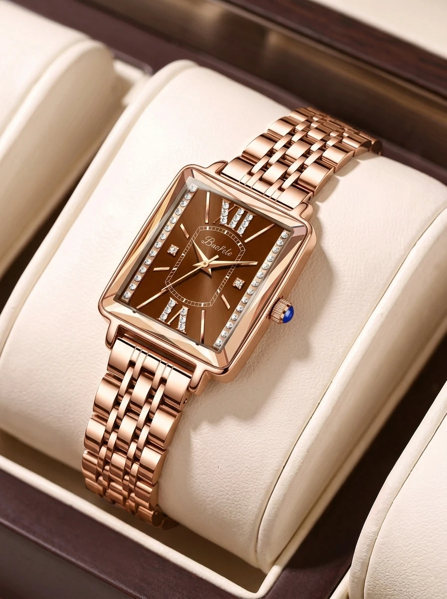 1 Piece Retro Luxury Women's Coffee Gradient Square Roman Diamond Rose Gold Steel Band Elegant Versatile Fashion Quartz Wrist Wa
1 Piece Retro Luxury Women's Coffee Gradient Square Roman Diamond Rose Gold Steel Band Elegant Versatile Fashion Quartz Wrist Wa