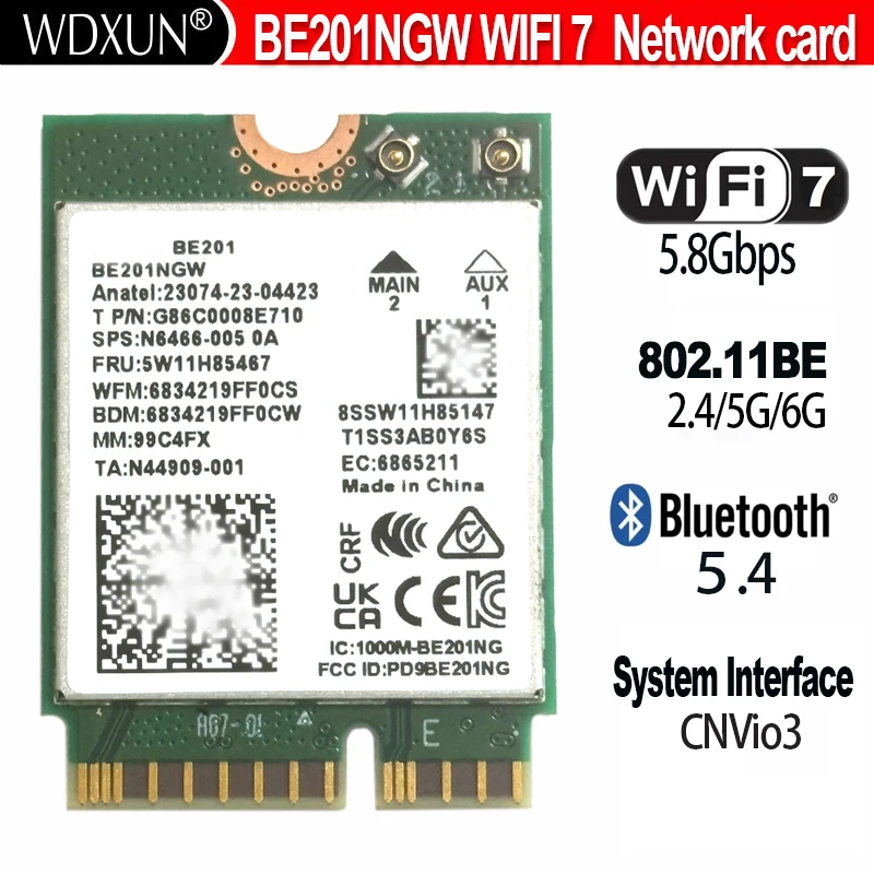 Трехдиапазонная беспроводная карта WIFI 7 802.11BE BE201 BE201NGW 8774 Мбит/с M. 2 CNVIO 3 BT5.4 для Win10/11 64-бит
Трехдиапазонная беспроводная карта WIFI 7 802.11BE BE201 BE201NGW 8774 Мбит/с M. 2 CNVIO 3 BT5.4 для Win10/11 64-бит