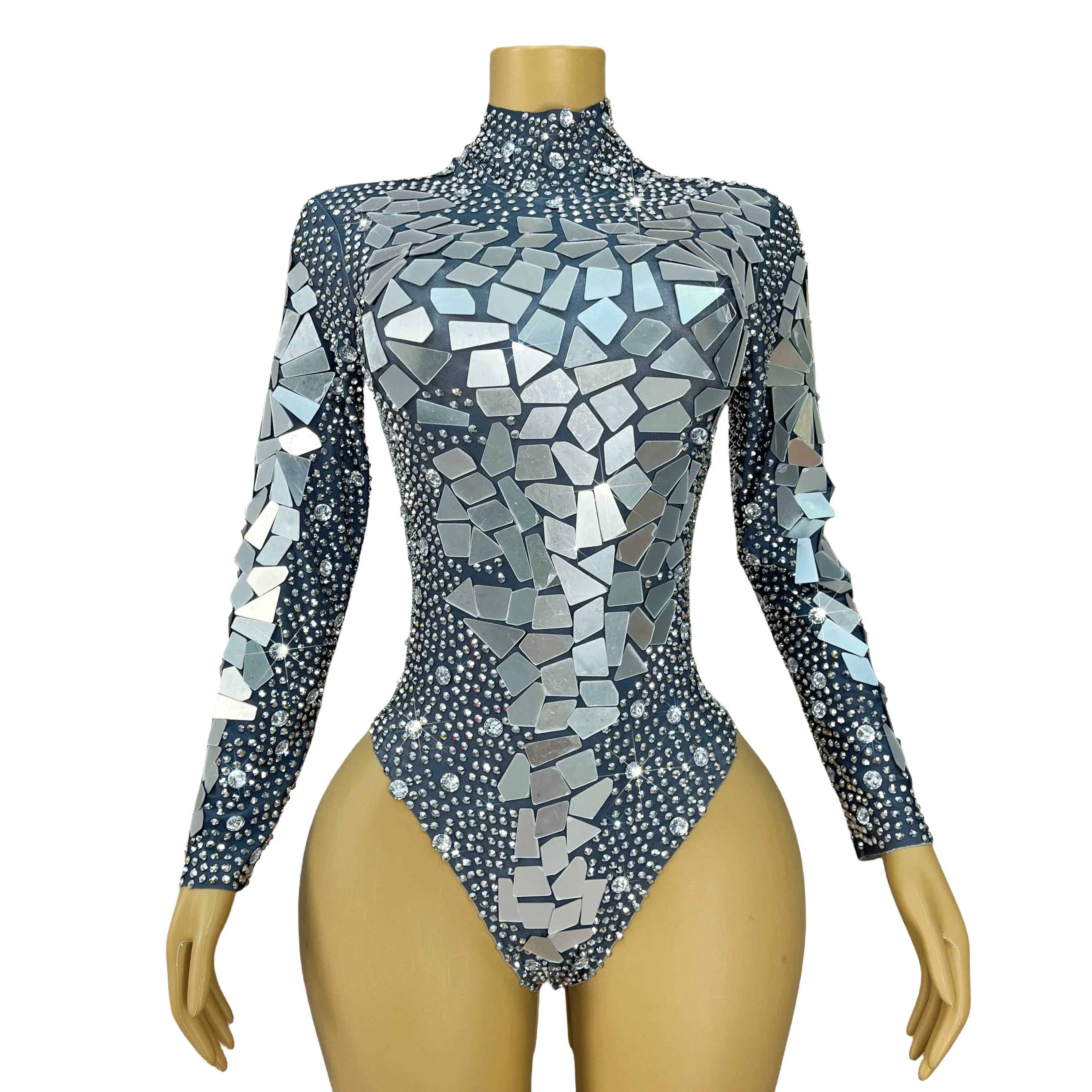 Shining Silver Rhinestones Mirrors Long sleeves High forks Women Singer Dancer Perform Costume Party Club vestido Yinpingzi
Shining Silver Rhinestones Mirrors Long sleeves High forks Women Singer Dancer Perform Costume Party Club vestido Yinpingzi