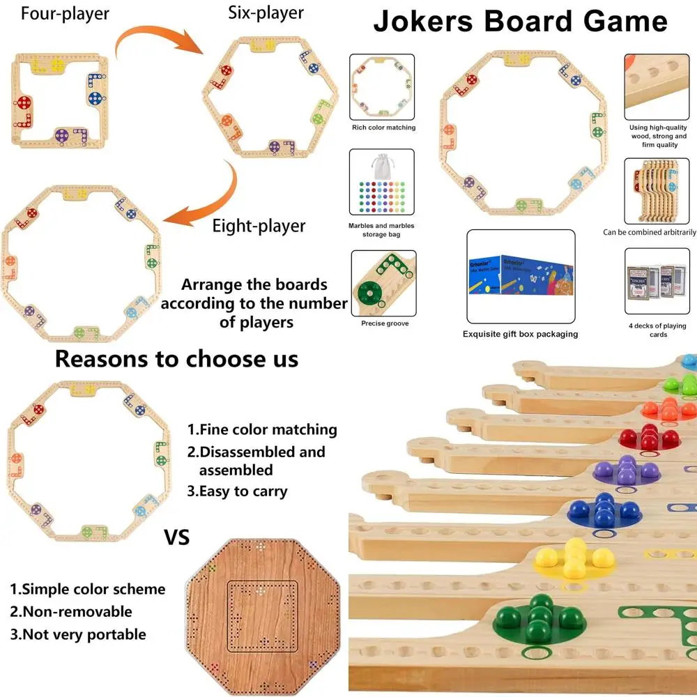 Wooden Interlocking Pegs & Jokers Game, Portable Marbles Board Game for 2-8 Players, Ideal for Family Parties
Wooden Interlocking Pegs & Jokers Game, Portable Marbles Board Game for 2-8 Players, Ideal for Family Parties