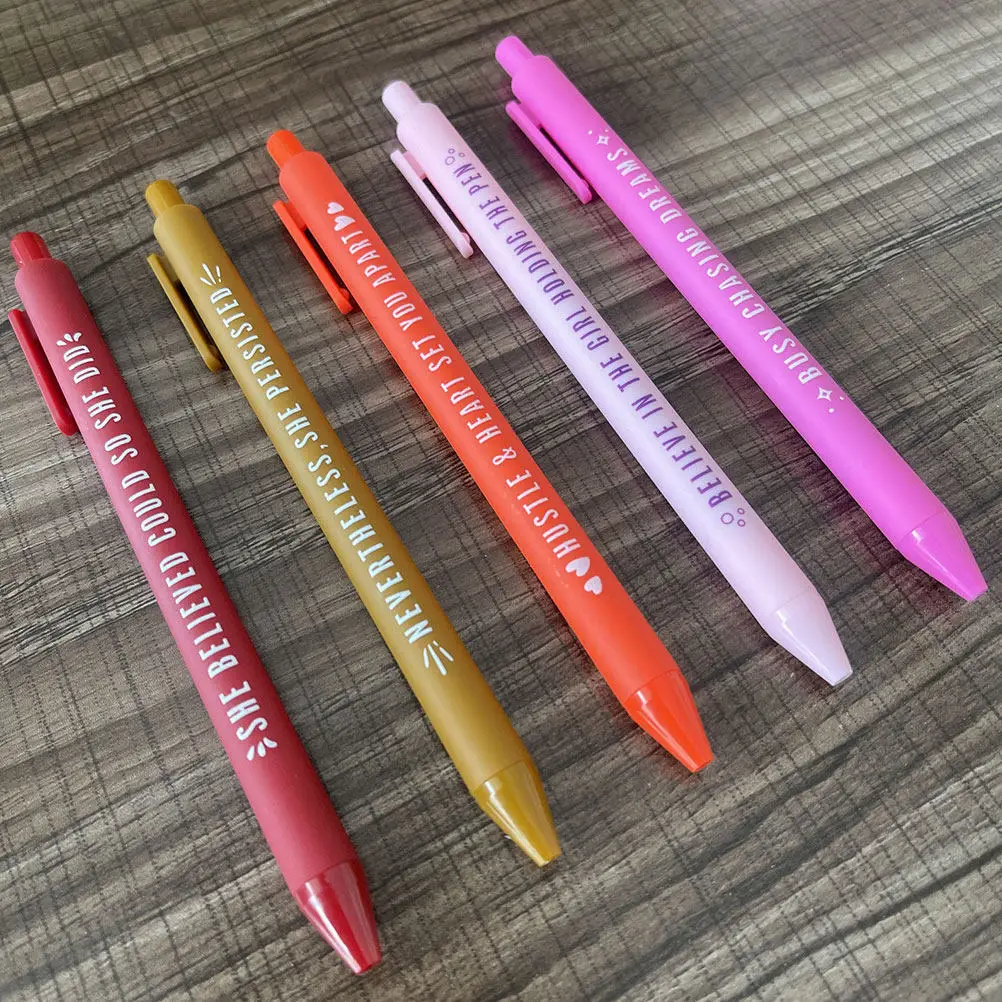 5Pcs Fun Ballpoint Pens for Women Motivational Quotes Themed Writing Tools Smooth Tip Comfort Grip Vibrant Design Journaling
5Pcs Fun Ballpoint Pens for Women Motivational Quotes Themed Writing Tools Smooth Tip Comfort Grip Vibrant Design Journaling