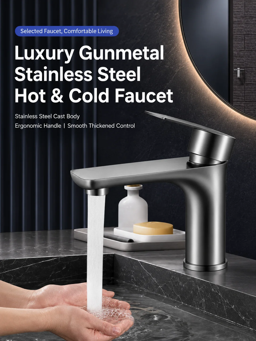 304 Stainless Steel Bathroom Sink Faucet Hot Cold Mixer Tap Single Handle Washbasin Water Faucet for Bathroom Vanity
304 Stainless Steel Bathroom Sink Faucet Hot Cold Mixer Tap Single Handle Washbasin Water Faucet for Bathroom Vanity