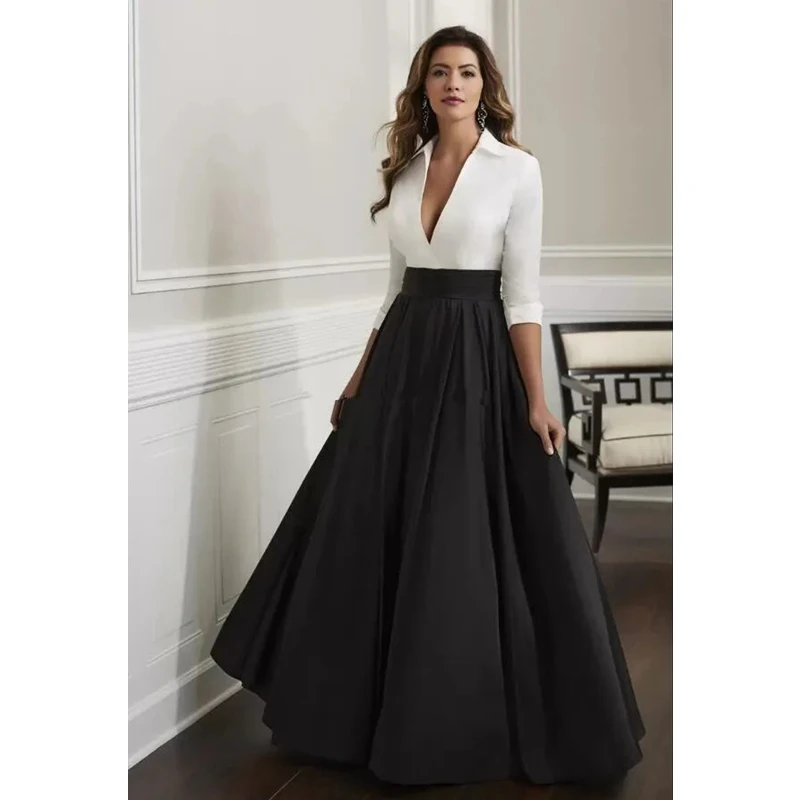 Simple A Line Satin Mother Of The Bride Dresses Black And White Long Wedding Party Gowns Deep V-Neck Three Quarter Sleeves
Simple A Line Satin Mother Of The Bride Dresses Black And White Long Wedding Party Gowns Deep V-Neck Three Quarter Sleeves