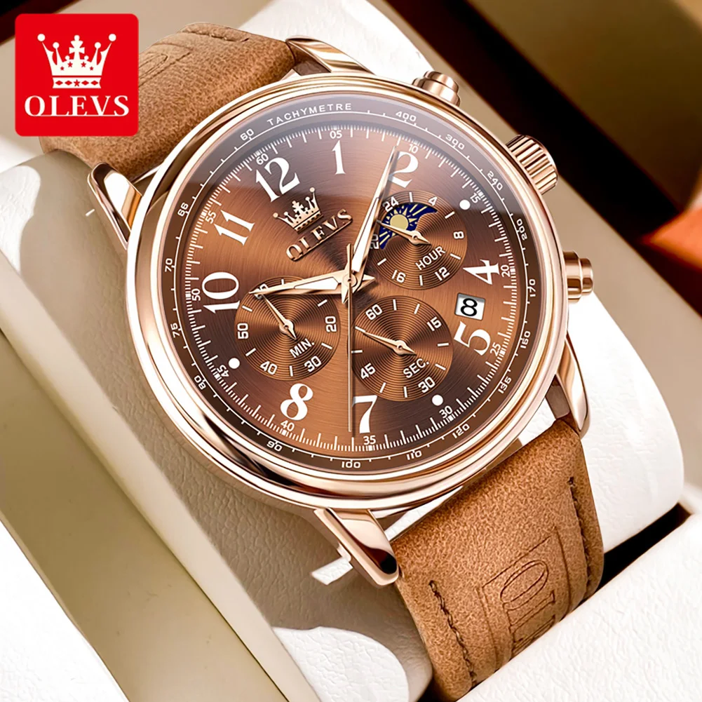 OLEVS Men's Watch Business Watch for Men Leather Strap Watch Luminous Waterproof Quartz Wristwatch Moon Phase Chronograph Clock
OLEVS Men's Watch Business Watch for Men Leather Strap Watch Luminous Waterproof Quartz Wristwatch Moon Phase Chronograph Clock