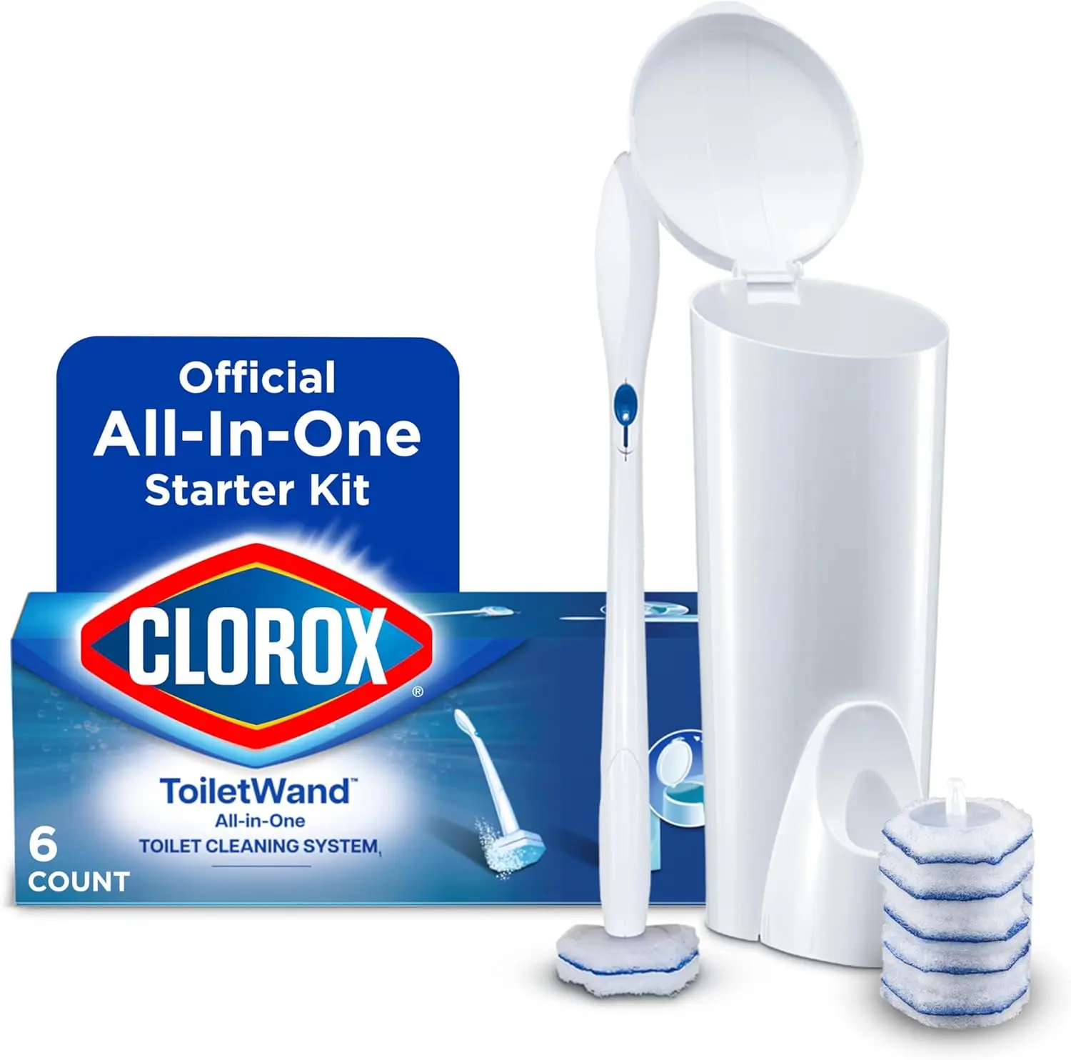 ToiletWand Disposable Toilet Cleaning System, Kills 99.9% of Germs and Viruses, Wand, Caddy and 6 Refill Heads
ToiletWand Disposable Toilet Cleaning System, Kills 99.9% of Germs and Viruses, Wand, Caddy and 6 Refill Heads
