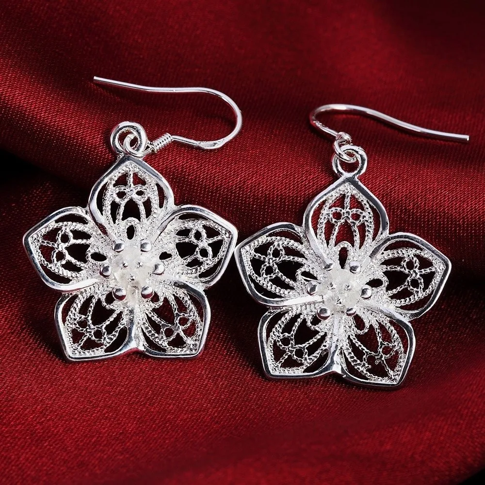 Alloy Hollow Flower Necklace Silver Plated Five Petal Flower Wedding Jewelry Set Dainty Adjustable Floral Drop Earrings Women
Alloy Hollow Flower Necklace Silver Plated Five Petal Flower Wedding Jewelry Set Dainty Adjustable Floral Drop Earrings Women