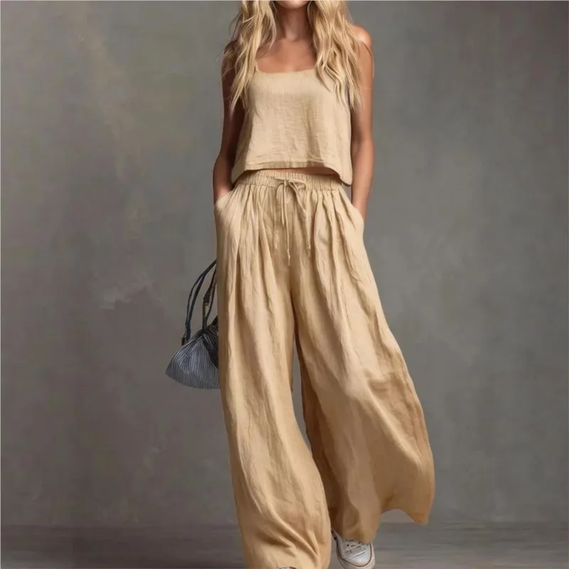 2026 New Summer Pants Set Solid Color Casual Loose Daily Versatile Sleeveless Suspender Simple Wide Leg Elastic Waist Pants Set
2026 New Summer Pants Set Solid Color Casual Loose Daily Versatile Sleeveless Suspender Simple Wide Leg Elastic Waist Pants Set
