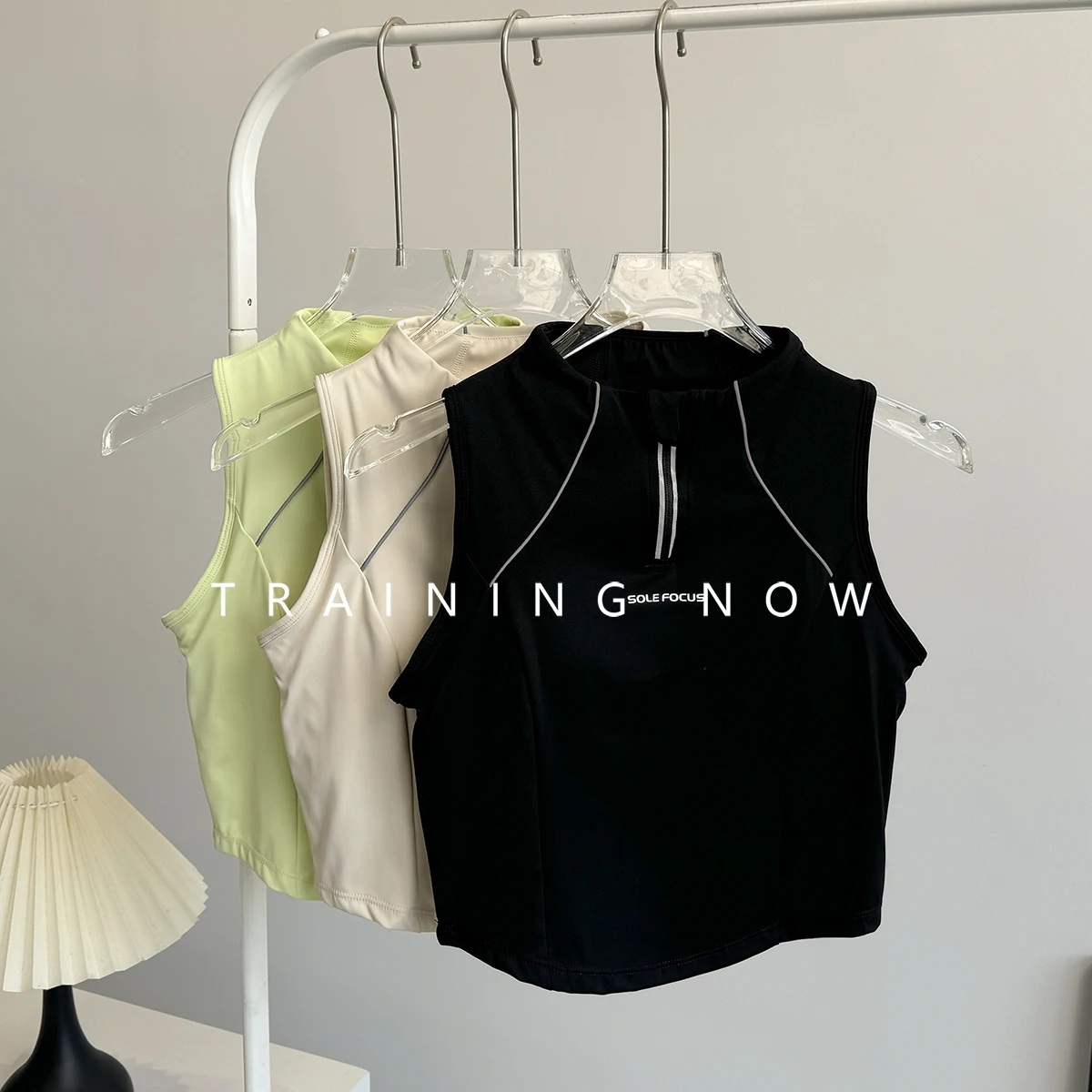 Half zipper sports vest for women in summer breathable running training sleeveless bra beautiful back high-end fitness yoga suit
Half zipper sports vest for women in summer breathable running training sleeveless bra beautiful back high-end fitness yoga suit