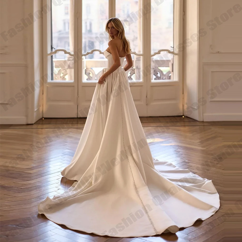 Elegant Women's Satin Bridal Gowns A-line Sexy Off Shoulder Sleeveless Princess Strapless Wedding Dress Formal Prom Customized
Elegant Women's Satin Bridal Gowns A-line Sexy Off Shoulder Sleeveless Princess Strapless Wedding Dress Formal Prom Customized