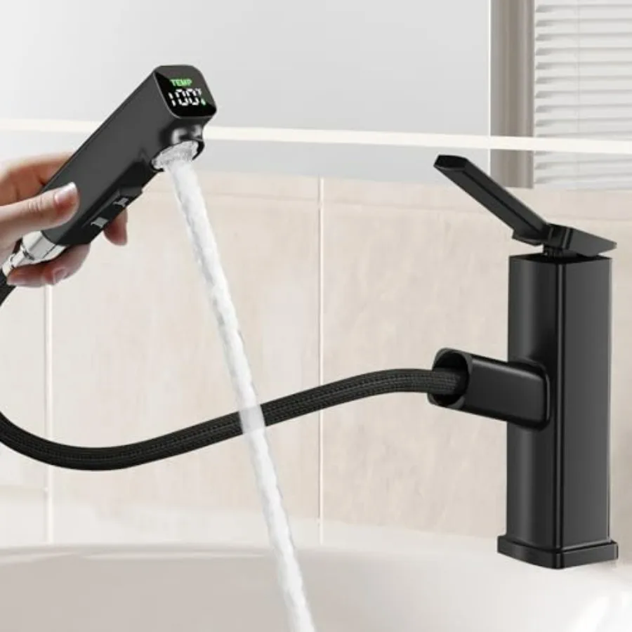 Pull Out Bathroom Faucet 1 Hole with Digital Temperature Display Stainless Steel Chrome Single Lever with Pull Down Sprayer 3 S
Pull Out Bathroom Faucet 1 Hole with Digital Temperature Display Stainless Steel Chrome Single Lever with Pull Down Sprayer 3 S