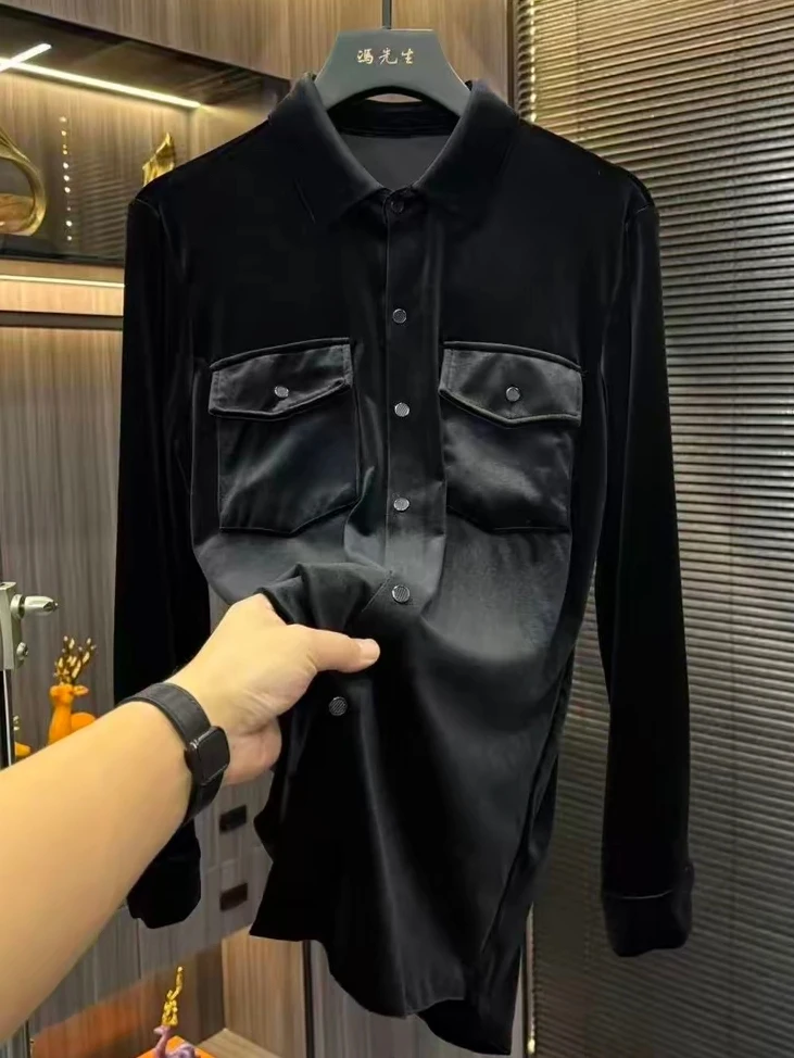 Men's Velvet irt Faionable Casual Sle Button up Lightweight Luxury New Arrival Autumn Winter Stand Fit Long Sve
Men's Velvet irt Faionable Casual Sle Button up Lightweight Luxury New Arrival Autumn Winter Stand Fit Long Sve