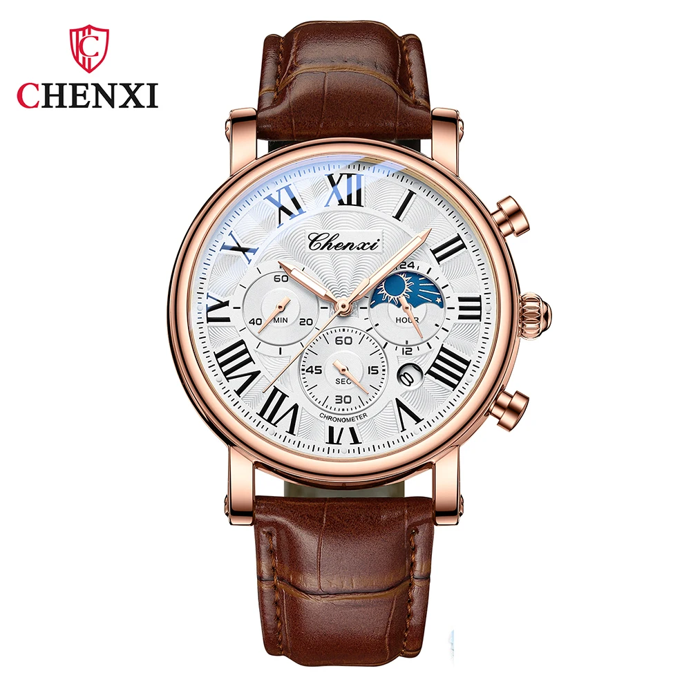 

New CHENXI Watches Man Top Brand Luxury Leather Strap Date Quartz Clock Male Waterproof Chronograph Men Watch Business Fashion