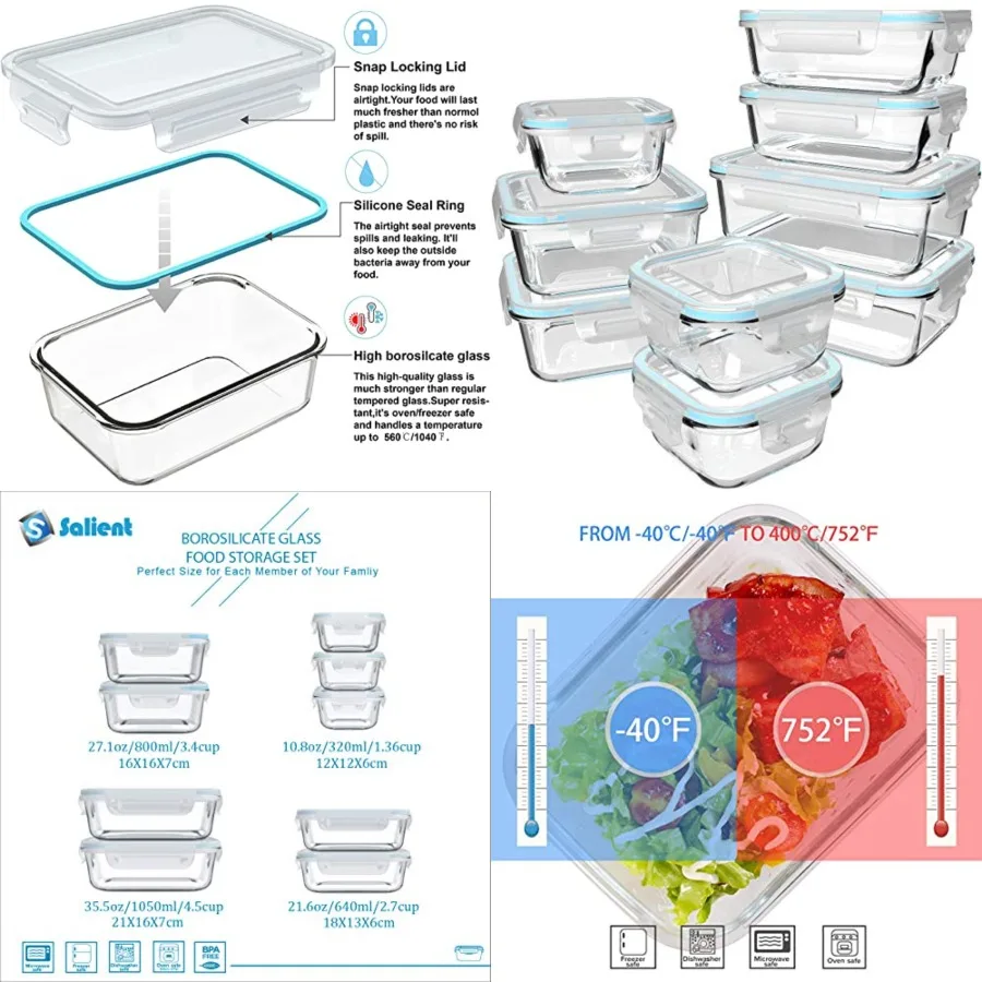 18 Pcs Glass Food Storage Containers with Lids, Glass Meal Prep Containers, food storage Containers for Food Storage, BPA Free
18 Pcs Glass Food Storage Containers with Lids, Glass Meal Prep Containers, food storage Containers for Food Storage, BPA Free