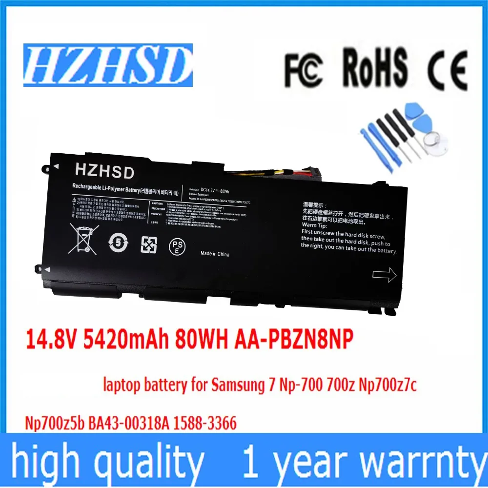 HZHSD 14.8V 80WH AA-PBZN8NP Laptop Battery for Samsung 7 Np-700 700z Np700z7c Np700z5b BA43-00318A 1588-3366
HZHSD 14.8V 80WH AA-PBZN8NP Laptop Battery for Samsung 7 Np-700 700z Np700z7c Np700z5b BA43-00318A 1588-3366