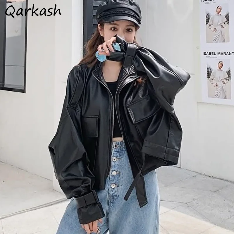 PU Jackets Women Spring High Street Pockets Korean Fashion Loose Basic Stand Collar Leather College Куртка Женская Leisure Daily
PU Jackets Women Spring High Street Pockets Korean Fashion Loose Basic Stand Collar Leather College Куртка Женская Leisure Daily
