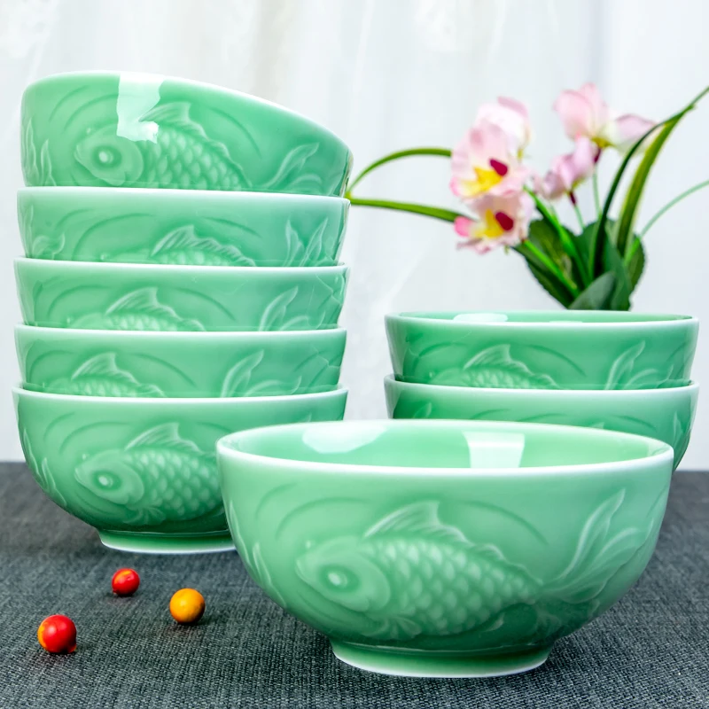 Celadon bowl for home rice bowl longquan ceramic bowl fish pattern tableware chinoiserie 5inch eating bowl
Celadon bowl for home rice bowl longquan ceramic bowl fish pattern tableware chinoiserie 5inch eating bowl