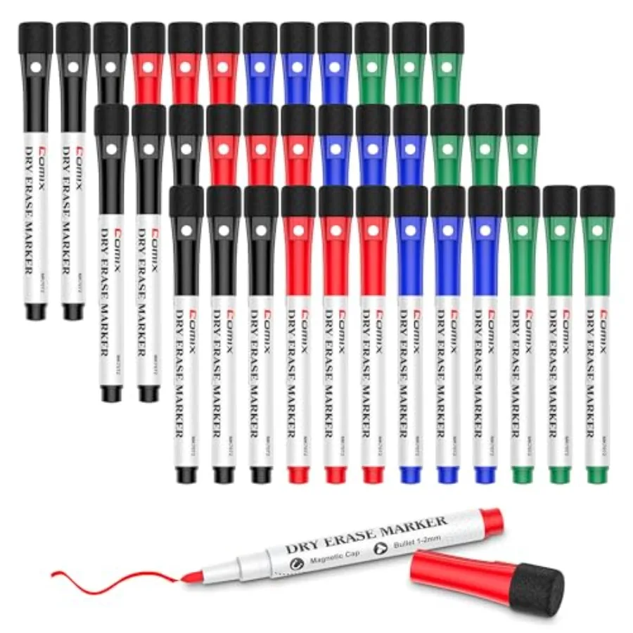 Magnetic Dry Erase Markers, Fine Tip Whiteboard Markers with Eraser Cap, 36 Count 4 Colors Low Odor Black Markers for Teachers
Magnetic Dry Erase Markers, Fine Tip Whiteboard Markers with Eraser Cap, 36 Count 4 Colors Low Odor Black Markers for Teachers