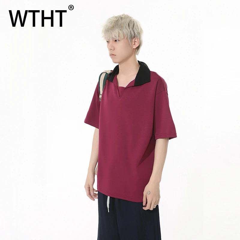 WTHT New Fashion Summer Men's Contrast Color Turn-down Collar Design Loose T-shrits Trendy Short Sleeve Casual Tops Male 2A0054
WTHT New Fashion Summer Men's Contrast Color Turn-down Collar Design Loose T-shrits Trendy Short Sleeve Casual Tops Male 2A0054