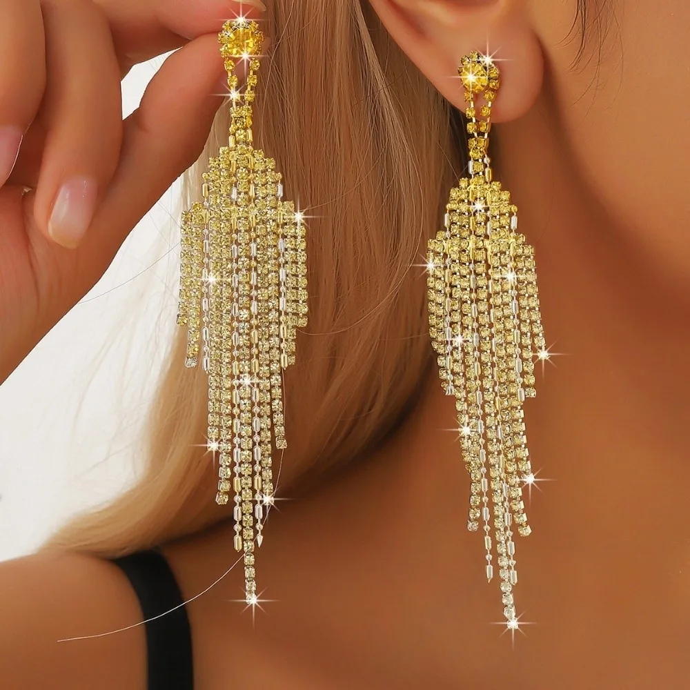 2pcs Fashion Chandelier Tassel Long Earrings Luxurious Sparkling Rhinestone Statement Earrings Elegant Exquisite
2pcs Fashion Chandelier Tassel Long Earrings Luxurious Sparkling Rhinestone Statement Earrings Elegant Exquisite