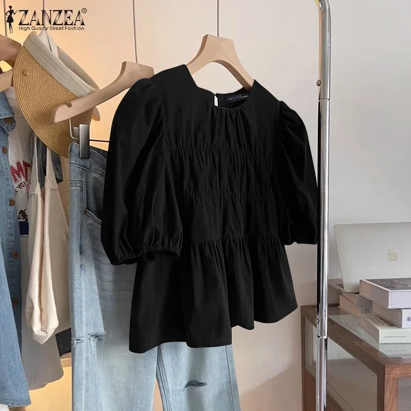 ZANZEA 2026, женские летние топы, блузка с коротким рукавом, повседневная однотонная туника, женская плиссированная блузка с рюшами и круглым вырезом, большие размеры
ZANZEA 2026, женские летние топы, блузка с коротким рукавом, повседневная однотонная туника, женская плиссированная блузка с рюшами и круглым вырезом, большие размеры