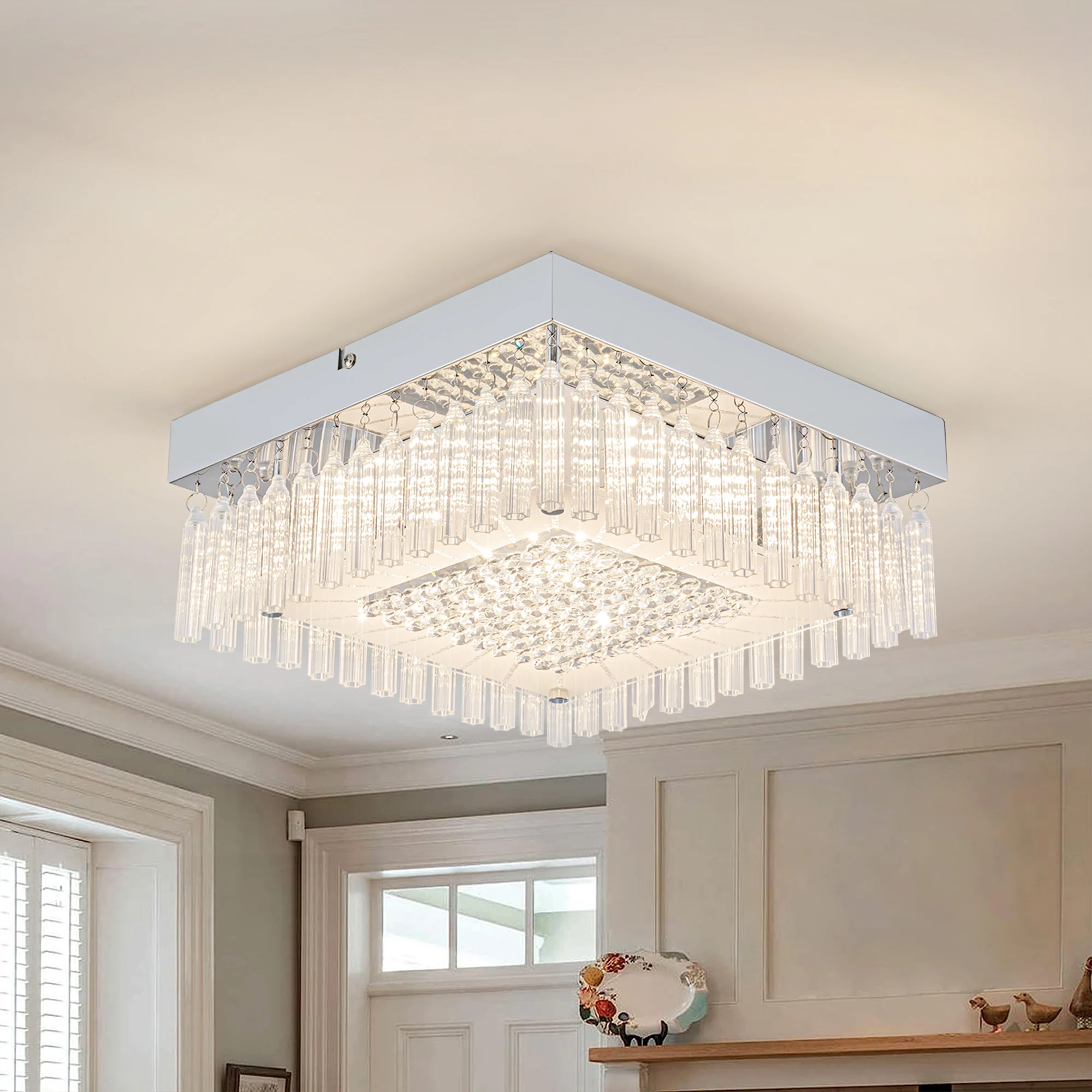 Modern Square Flush Mount Crystal Chandelier, Dimmable LED for Kitchen, Bedroom, Dining Room, Living Room
Modern Square Flush Mount Crystal Chandelier, Dimmable LED for Kitchen, Bedroom, Dining Room, Living Room