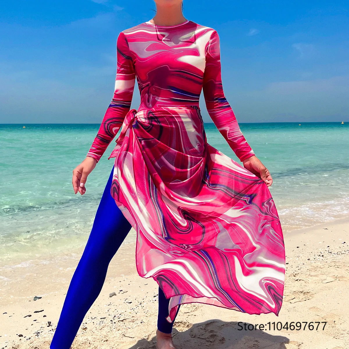 New Summer Burkini Muslim Womens Swimwear long sleeve swimsuits Red flower printed beach smock gauze swimsuits for Muslim Grils
New Summer Burkini Muslim Womens Swimwear long sleeve swimsuits Red flower printed beach smock gauze swimsuits for Muslim Grils