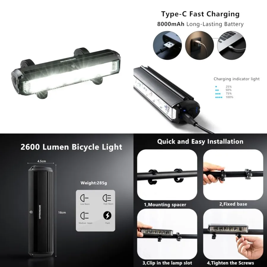 Bike Light Bar for Ebike, Super Bright Front Light Rechargeable Battery, IPX5 Waterproof, 5 Modes Bicycle Headlight for Mountai
Bike Light Bar for Ebike, Super Bright Front Light Rechargeable Battery, IPX5 Waterproof, 5 Modes Bicycle Headlight for Mountai
