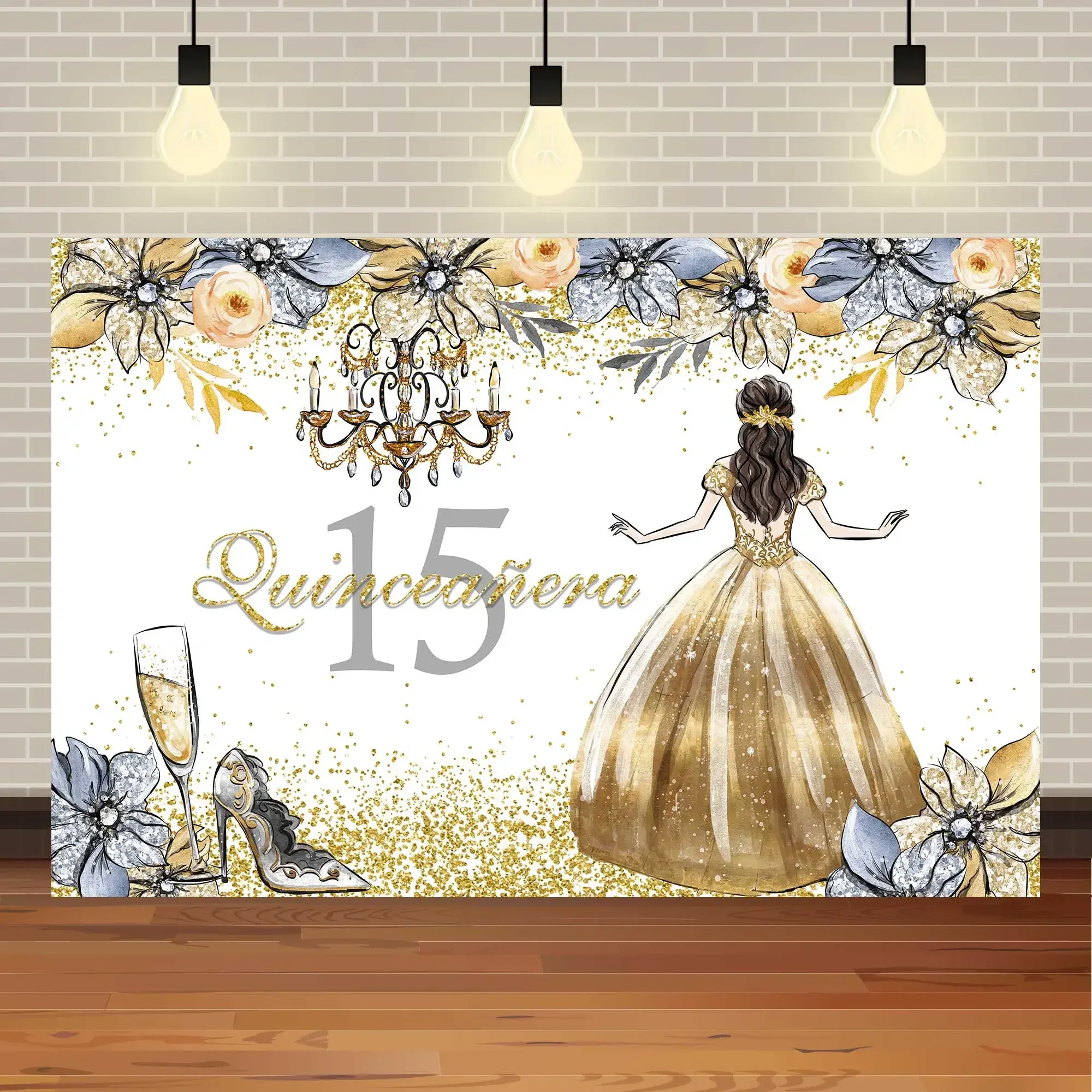 Sweet 15th Princess Birthday Party Photographic Backdrops Girl Dress Glitter Crown Floral Photo Background 
Sweet 15th Princess Birthday Party Photographic Backdrops Girl Dress Glitter Crown Floral Photo Background