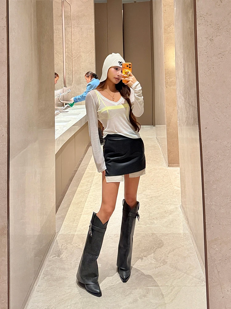 Design Series RO Sle High Waist Slimming Split Skirt ort Skirt Fake Two-Piece PU Fabric Casual Wear Daily Use
Design Series RO Sle High Waist Slimming Split Skirt ort Skirt Fake Two-Piece PU Fabric Casual Wear Daily Use