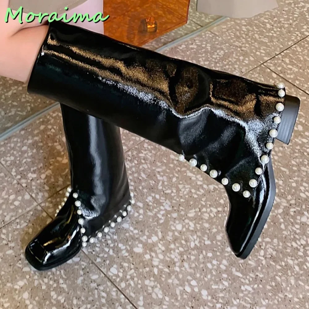 Pearl Square Toe Knee High Boots Patent Leather Block Chunky Heel Slip On Black Solid Women Shoes Autumn Winter Fashion New 2023
Pearl Square Toe Knee High Boots Patent Leather Block Chunky Heel Slip On Black Solid Women Shoes Autumn Winter Fashion New 2023