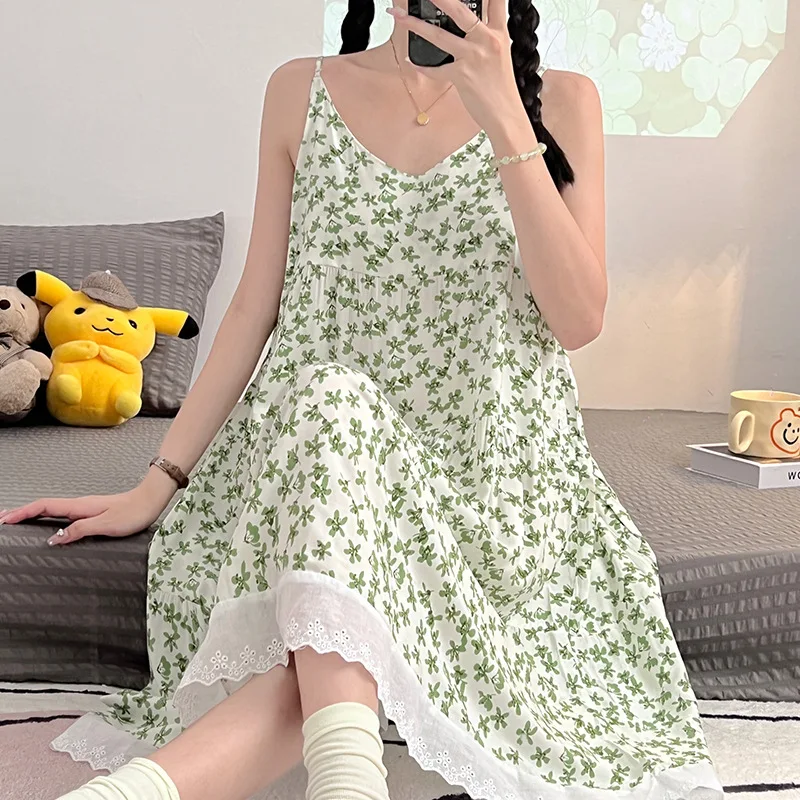 Spring Summer Cotton Silk Strap Sleep Dress New Style Knee-Length Maxi Skirt Floral Lace Trim Sexy Artificial Cotton Gown
Spring Summer Cotton Silk Strap Sleep Dress New Style Knee-Length Maxi Skirt Floral Lace Trim Sexy Artificial Cotton Gown