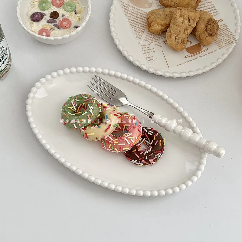 Korean Style Ceramic Plate, Pearl Oval Breakfast Plate, Western Cuisine, Afternoon Tea, Dessert Use 
Korean Style Ceramic Plate, Pearl Oval Breakfast Plate, Western Cuisine, Afternoon Tea, Dessert Use
