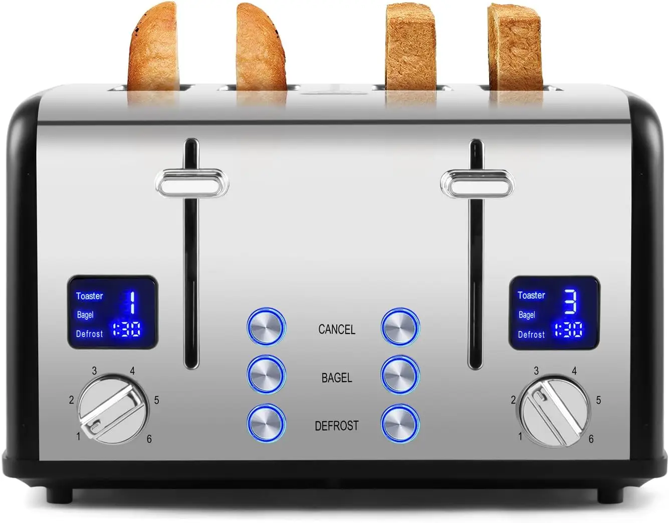 4 Slice Toaster with Smart LED Display, Stainless Steel Toaster with Exart Wide Slots, 6 Shade Settings, Bagel, Defrost and
4 Slice Toaster with Smart LED Display, Stainless Steel Toaster with Exart Wide Slots, 6 Shade Settings, Bagel, Defrost and