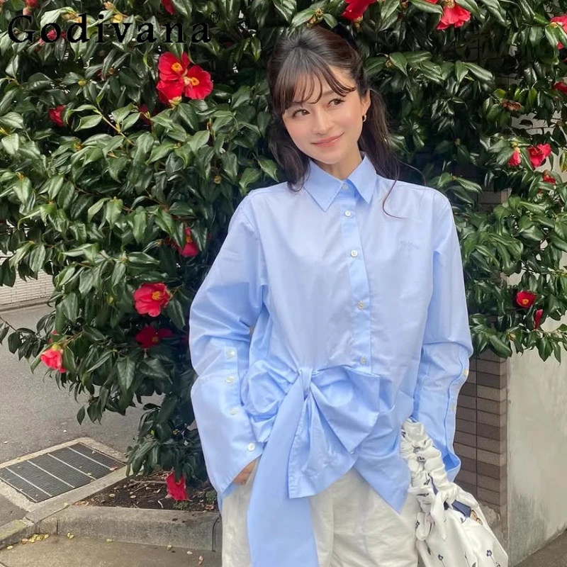 Japanese Fashion Irregular Bow Long-sleeved Shirt Summer New Girls Women's Elegant Blouses Ladies Sweet Daily Blue Casual Tops
Japanese Fashion Irregular Bow Long-sleeved Shirt Summer New Girls Women's Elegant Blouses Ladies Sweet Daily Blue Casual Tops