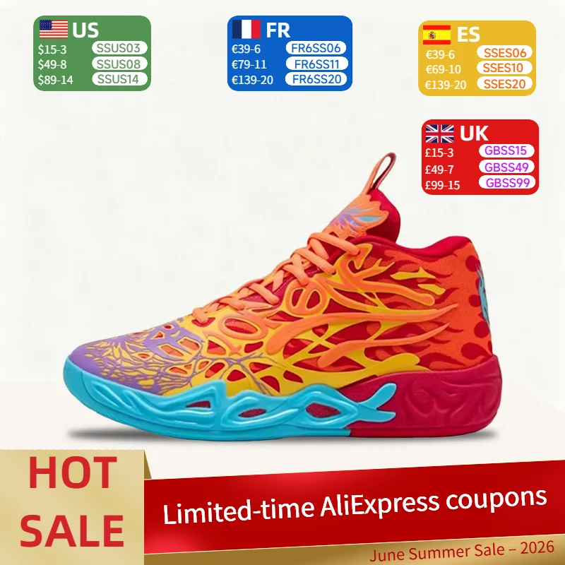 Puma MB.04 Comfortable, Versatile, Non-Slip, Durable Mid-Top Basketball Shoes for Men in Red, Orange, and Blue 311308-01
Puma MB.04 Comfortable, Versatile, Non-Slip, Durable Mid-Top Basketball Shoes for Men in Red, Orange, and Blue 311308-01