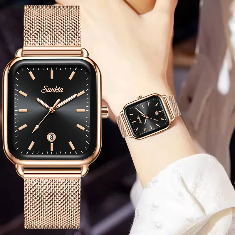 SUNKTA New Rose Gold Bracelet Watch Women Square Waterproof Luminous Women's Quartz Wristwatch Fashion Luminous Watch for Women
SUNKTA New Rose Gold Bracelet Watch Women Square Waterproof Luminous Women's Quartz Wristwatch Fashion Luminous Watch for Women