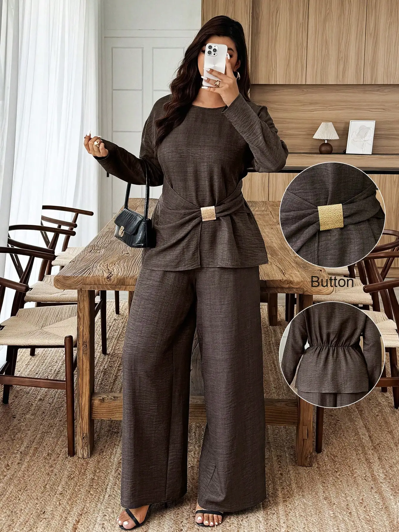 Doriss Minimalist 2Pcs Plus Size Cinching Waist Metal Buckle Decorated Suit, Solid Color,
Doriss Minimalist 2Pcs Plus Size Cinching Waist Metal Buckle Decorated Suit, Solid Color,
