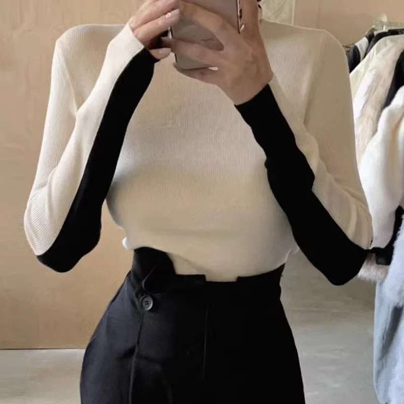 Chic Autumn High Collar Splice Color Block Women's Knitted Sweater Slim Fit Base Layer Two-Way Wear Long Sleeve Commute Style
Chic Autumn High Collar Splice Color Block Women's Knitted Sweater Slim Fit Base Layer Two-Way Wear Long Sleeve Commute Style
