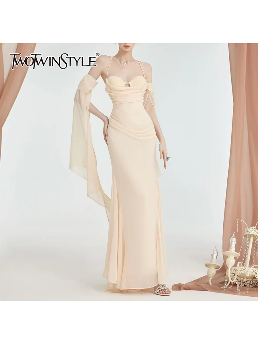 TWOTWINSTYLE Solid Spliced Folds Slimming Dresses For Women Square Neck Sleeveless High Waist Temperament Long Dress Female New
TWOTWINSTYLE Solid Spliced Folds Slimming Dresses For Women Square Neck Sleeveless High Waist Temperament Long Dress Female New