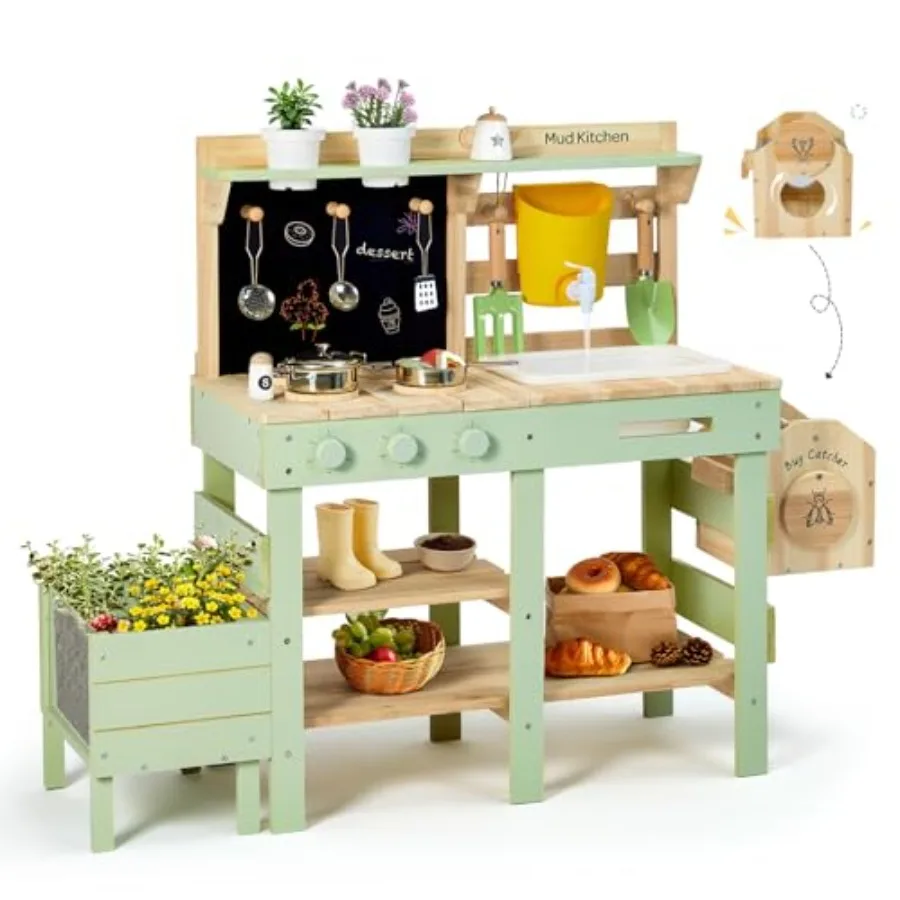 Outdoor mud kitchen for kids 3+, wooden pretend play kitchen with insect observation box and planter box, natural wood color, r
Outdoor mud kitchen for kids 3+, wooden pretend play kitchen with insect observation box and planter box, natural wood color, r