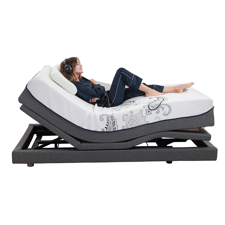 Double size massage metal wireless remote control electric adjustable bed, lead foot function
Double size massage metal wireless remote control electric adjustable bed, lead foot function