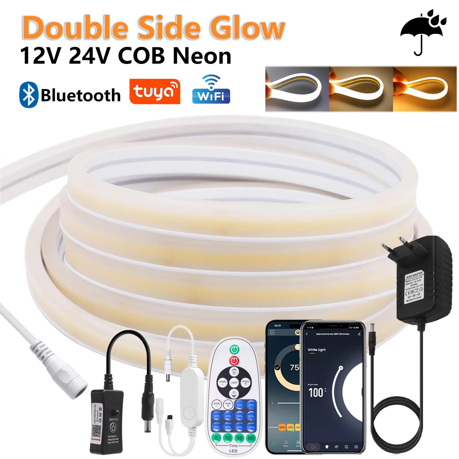 12V 24V COB LED Strip Double Side Glow 320LEDs/m Waterproof Flexible Tape for Home Wifi Bluetooth Remote Control Power Kit
12V 24V COB LED Strip Double Side Glow 320LEDs/m Waterproof Flexible Tape for Home Wifi Bluetooth Remote Control Power Kit