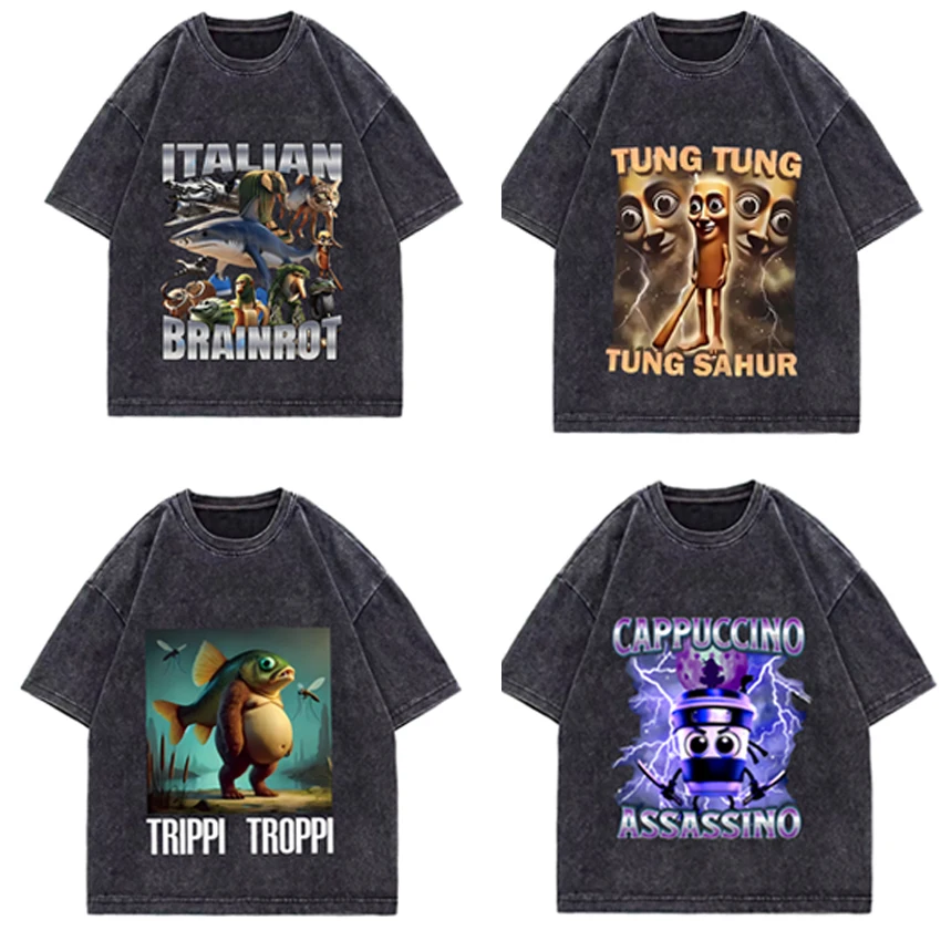 Italian Brainrot Meme Vintage washed T shirt men women Tralalero Tralala TungTung Tung Sahur Bombardiro Crocodilo Cappuccino top
Italian Brainrot Meme Vintage washed T shirt men women Tralalero Tralala TungTung Tung Sahur Bombardiro Crocodilo Cappuccino top