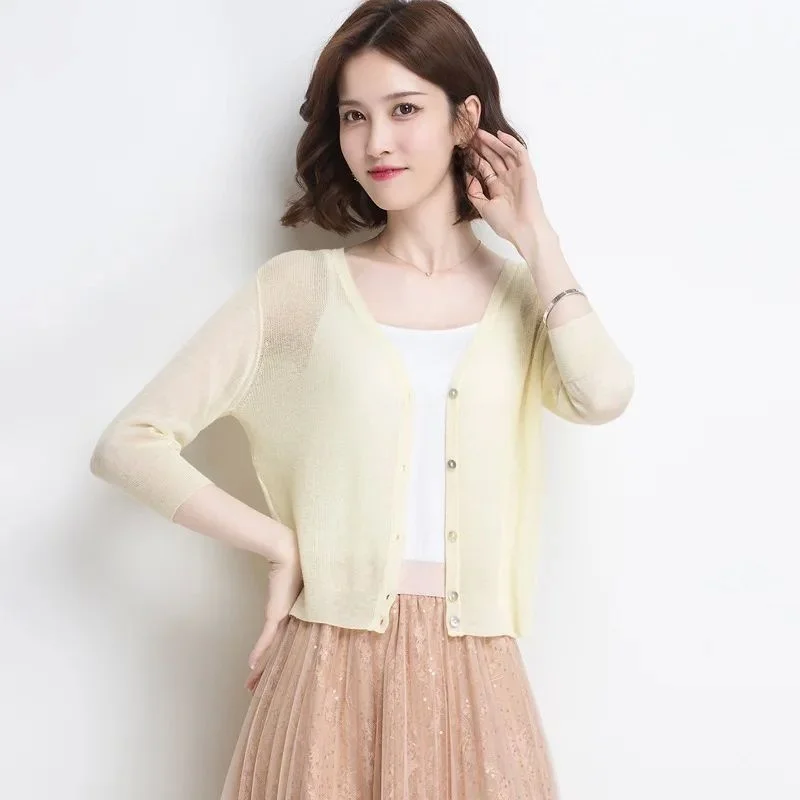 Summer Women's Knitted irt Pure Color V-Ne Single-Breast Cleanfit Sle Poly Fabric A-Sve Thin ort Sve Ladies' Top
Summer Women's Knitted irt Pure Color V-Ne Single-Breast Cleanfit Sle Poly Fabric A-Sve Thin ort Sve Ladies' Top